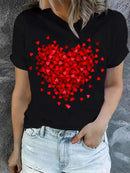 Heart Print T-Shirt for Valentine's Day Gifts Crew Neck Short Sleeve T-Shirt Casual Every Day Tops Women's Clothing