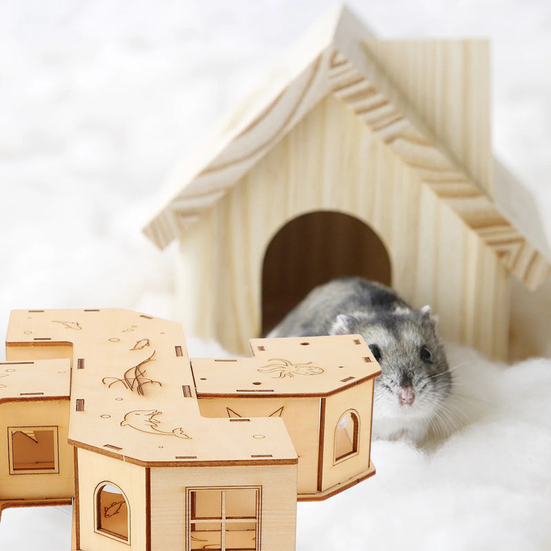 Hamster Tunnel Squirrel Toy Small Animals Labyrinth Mice Maze Chew Hamsters Cages Pet Wooden Hidden House Playing