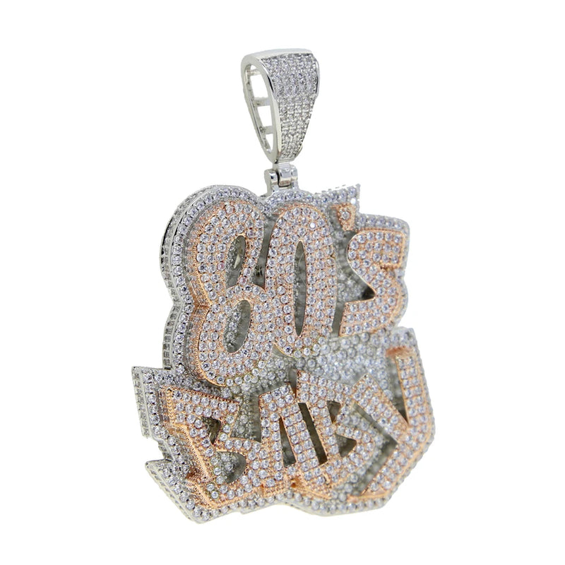 New Iced Out Bling CZ Letter Cross Pendant Necklace Various Design 5A Zircon Two Tone Color Badge Charm Men's Hip Hop Jewelry