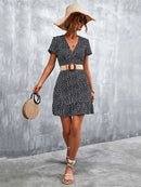 Summer Short Boho Dress Women V Neck Print Floral Party Dress Ladies Bohemian Flower Mini Dress For Women