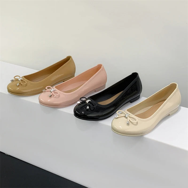 Women's New Summer PVC Wear Low Top Shallow Mouth Single Shoes Casual Fashion Bow Sandals