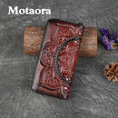 MOTAORA Retro Girl's Wallet Long Hand Bag Women's Leather Handmade Embossed Floral Phone Purse Chinses Style Ladies Card Holder