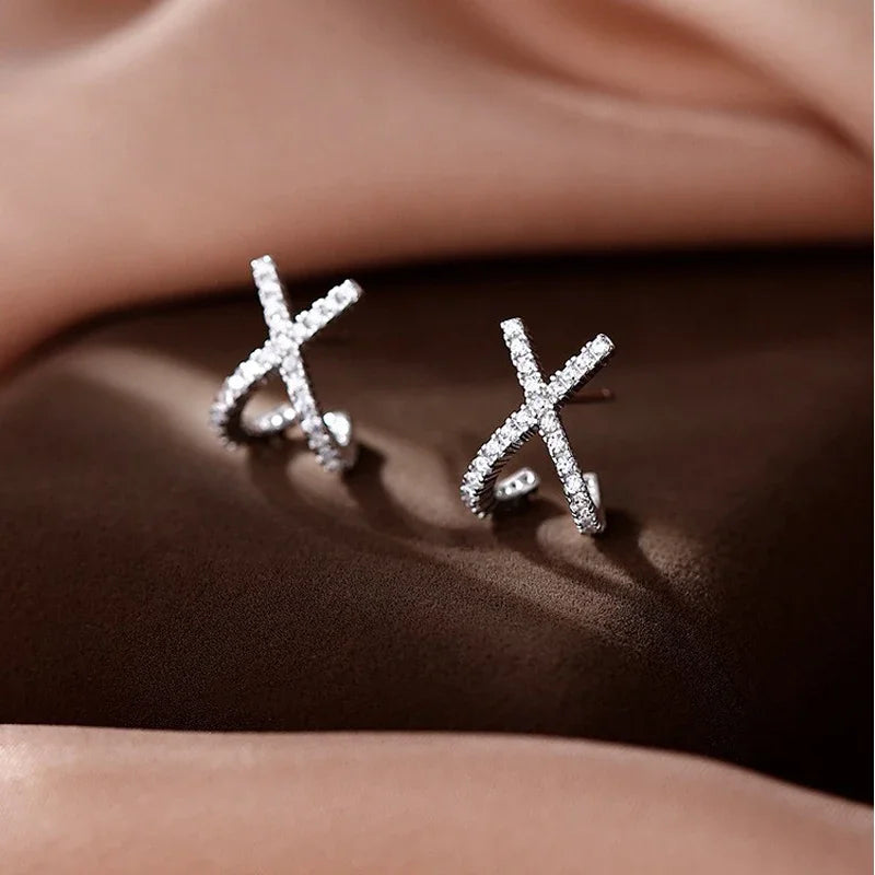 925 Pure Silver Needle Cross Earrings Women's 2024 New High Quality Zircon Earrings Girl Ear Rings Jewelry Earrings for Women