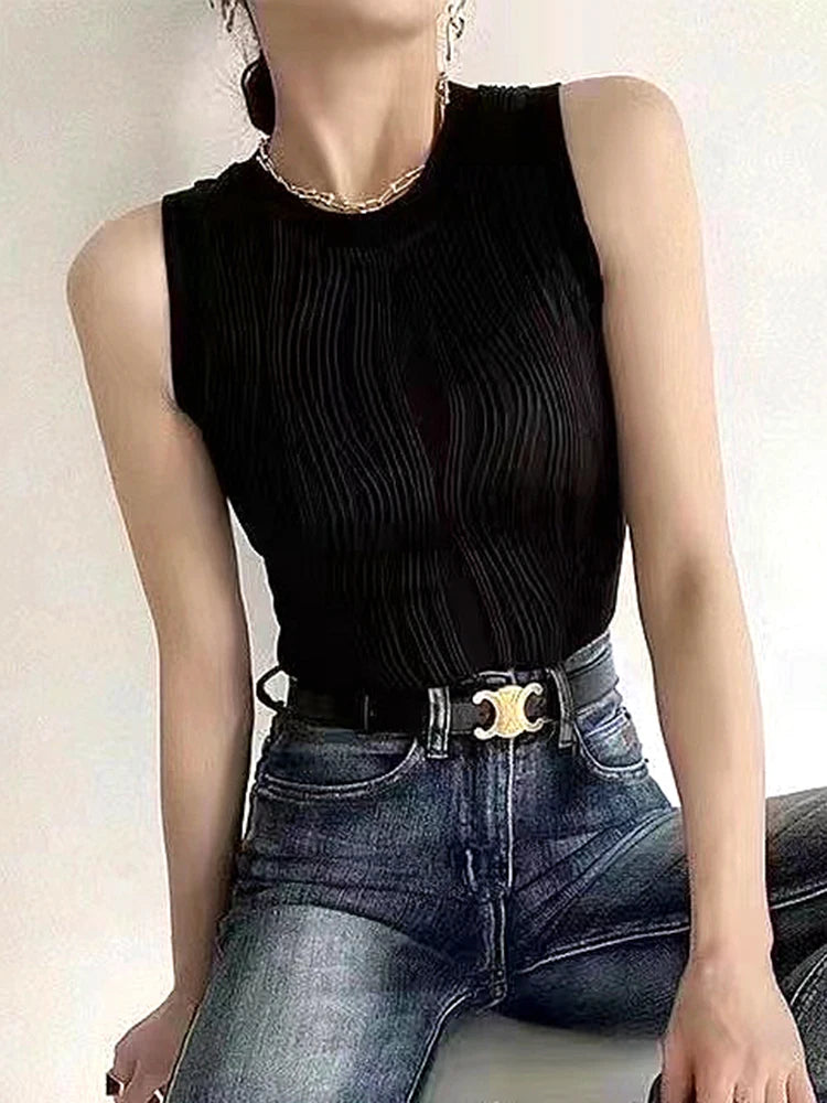 Women Sexy Knitted Vest Ribbed Slim Camis Sleeveless Round Neck Tank Tops 2025 Summer Female Casual Solid Color Basic Camisole