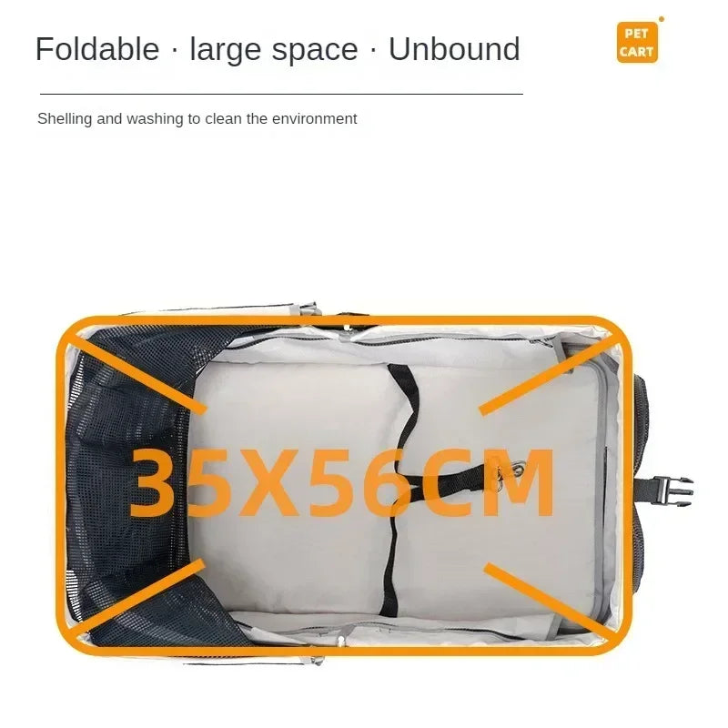 Suitable for dogs and cats to use outdoors. Foldable pet stroller, four-wheel dog travel cart, with storage basket