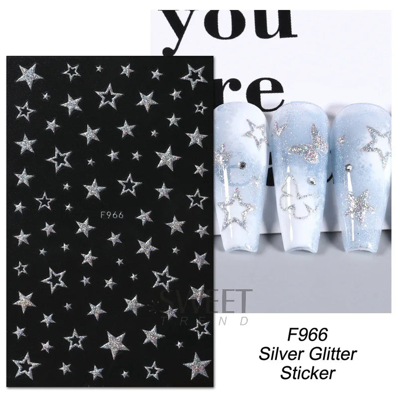 3D Snake Laser Stickers for Manicure Black Gold Abstract Leaves Luxury Nail Art Adhesive Slider Polish Decor Decals SASW-SJ