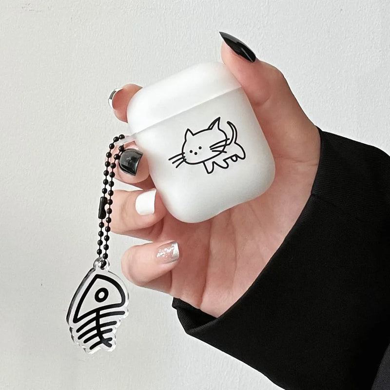 Cartoon Cat Lovers Matte Protective Case For AirPods 1/2/3/4 Soft Cute Cover for AirPods Pro 2 Bluetooth Earphone Case Keyring