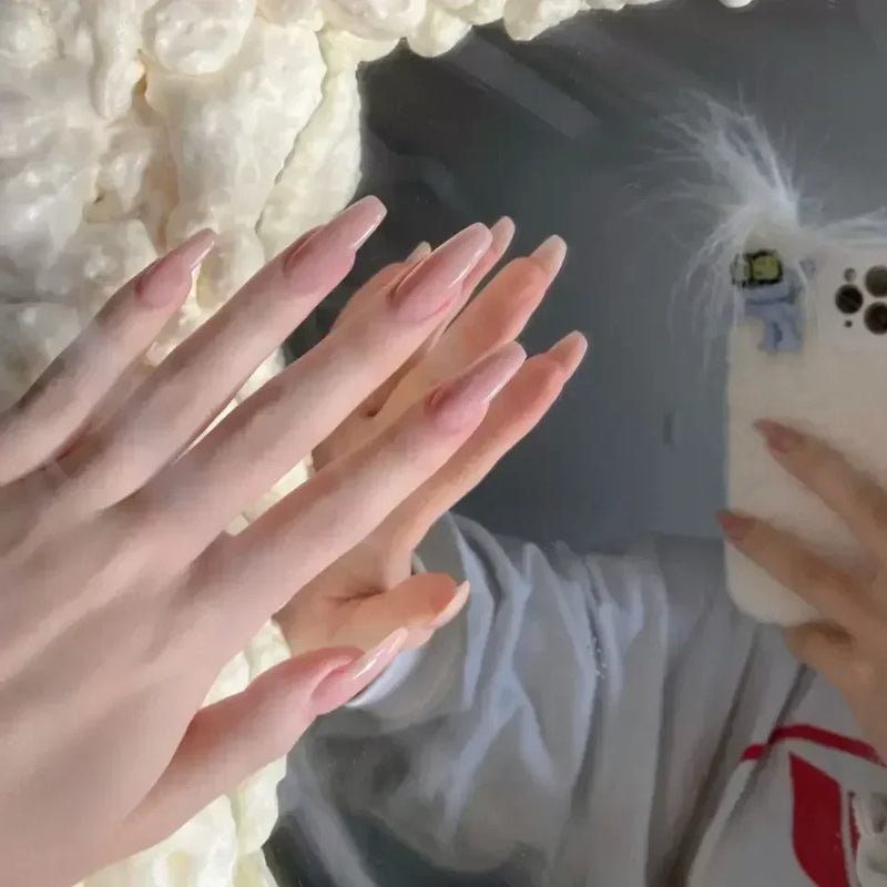 24pcs Wine Red Long Round Coffin Fake Nails With Glue Finished Art Full Cover Artificial Wearing False Nails Press On Nails Set