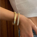 Moon Charm Shaped Chain Bracelet Necklace Gold Color Pave CZ Shiny Polished Fashion European Women Girl Jewelry Set