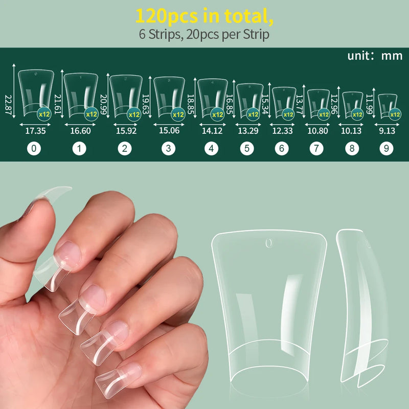 Nailpop Clear Duck Shape Nail Tips 120pcs Pre Shaped Half Cover False Nail Extension Tips 10 Sizes Bag Packaging for Art Salon