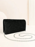Women Fold Glitter Handbag Shiny Envelope Evening Bag Ladies Pleated Silver Clutch Chain Wedding Party Mini Long Purse XA12ZD