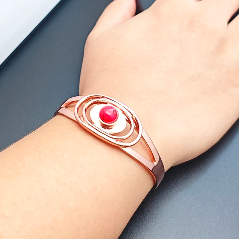 Luxury Pure Copper Women's bangles Bracelets Blue Stone Adjustable Open Cuff Health Bangles Fashion Jewelry