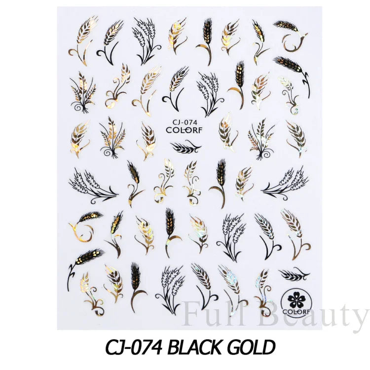 Shiny Maple Geometry Autumn Nail Art Stickers Laser Sector Fall Leaves Decals Cute Squirrel Slider Manicure Decorations CHCJ-076