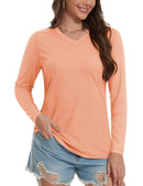 TACVASEN Cotton UPF50+ Sun Protection T-Shirts Womens Fashion V-Neck Long Sleeve Casual Tops Breathable Soft Outdoor Tee Shirts