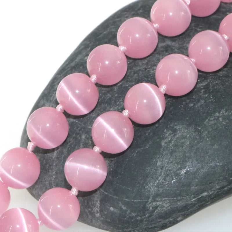 Beautiful Natural Stone 10mm Pink Mexican Opal Cat's Eye Necklace Woman Gifts for Girls Christmas Jewelry Make Design Wholesale