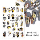 3D Snake Laser Stickers for Manicure Black Gold Abstract Leaves Luxury Nail Art Adhesive Slider Polish Decor Decals SASW-SJ