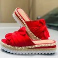 Heel Women's Slippers with Wedges Shoes for Women Bow-knot Slippers Woman Open Toe Braided Straps Sandals Shoes Pantuflas Mujer