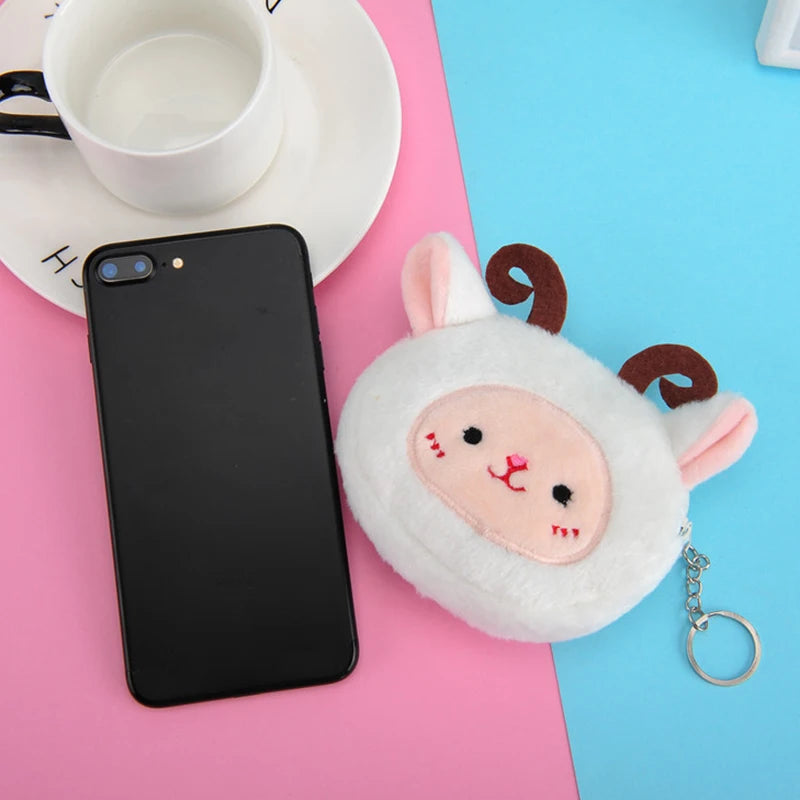 Cartoon Plush Animal Shape Mini Wallet Cute Pig Cat Sheep Wallets Creative Lovely Rabbit Plush Coin Purse Women Bag Accessories