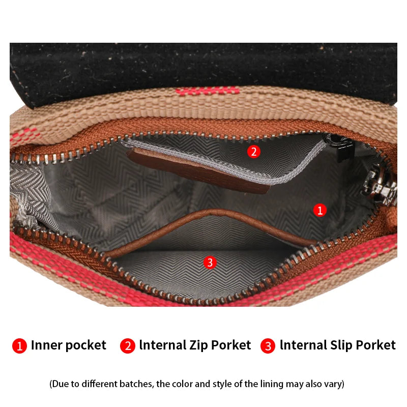 Aidrani  Fashionable women's mini bag, plaid single shoulder crossbody bag, canvas patchwork cowhide portable small bag