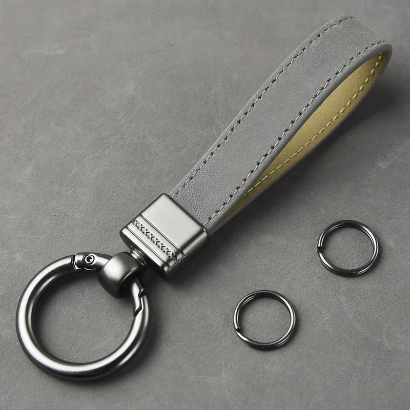 Car Key Chain Luxury Genuine Leather Keychain Pure Color Buckle Key Ring Car Accessories Gift Car Keychain