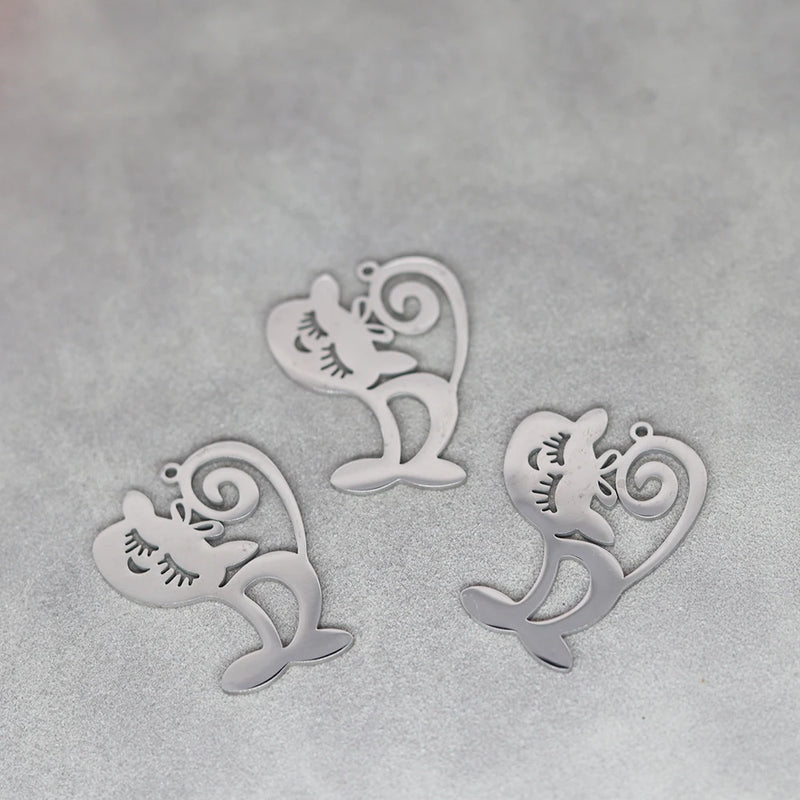Cute Cat Moon Bear Deer DIY Tassels Earrings Stainless Steel Pendant For Jewelry Making Insect Charms Snake Necklace Accessory