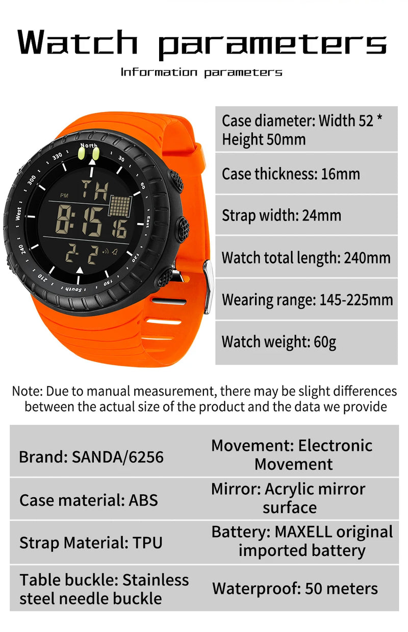 SANDA Men's Electronic Watch Outdoor Sports LED Analog Digital Alarm Clock Chronograph Multifunction Waterproof Men's Wristwatch