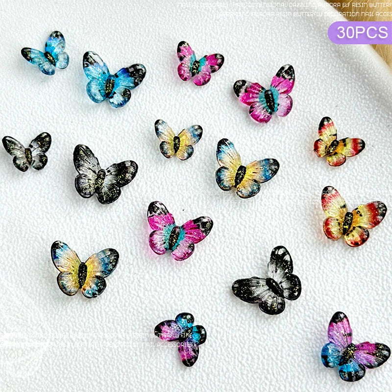 30PCS 3D Acrylic Butterfly Nail Art Charms Parts Glitter Accessories For Manicure Decor Nails Decoratoin Supplies Material Tool