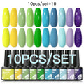 Mtssii 10PCS Reflective Gel Nail Polish Set Fluorescent Glitter Semi Permanent Hybrid Gel Varnish Soak Off UV Lamp For Manicure