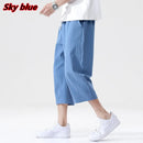 Summer New Casual Short Pants Mens Cotton and Linen Loose Pants  Trend Nine-point Straight Trousers M-5XL