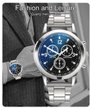 Fashion Mens Bracelet Watches Set Luxury Men Sports Silver Stainless Steel Quartz Watch Man Business Casual Wrist Watch