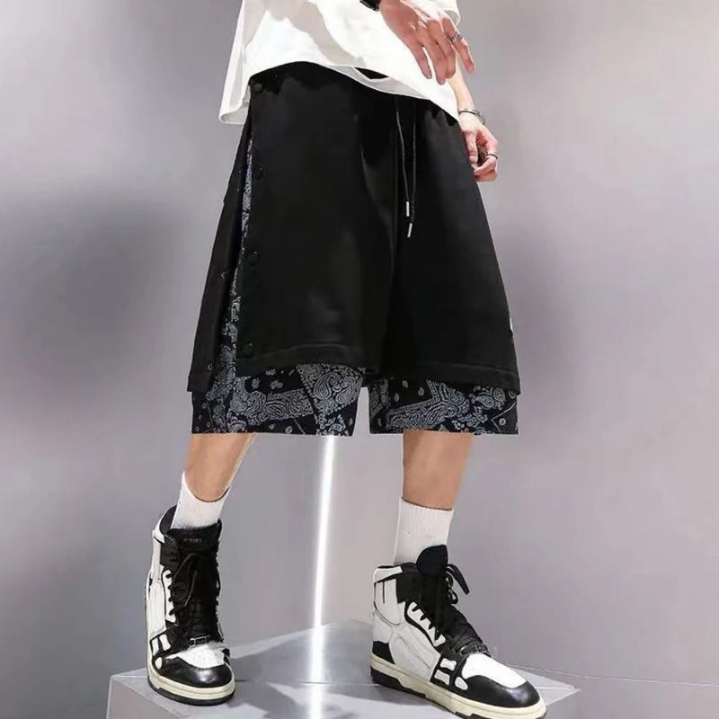 Men Short Basketball Paisley Hippie Streetwear Hip Hop Harajuku Retro Printed Irregular Loose Wide leg