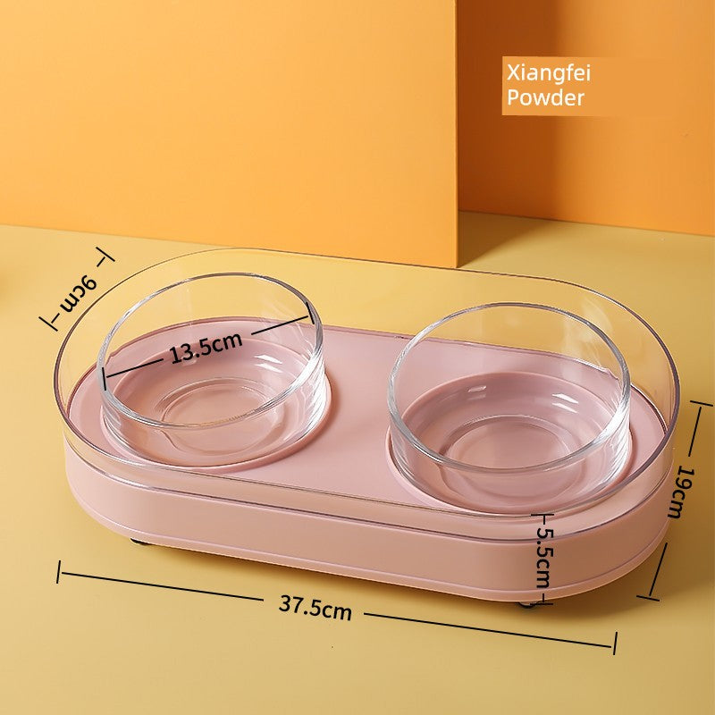Cat Bowl Glass Cat Food Holder Double Bowl Dog Bowl Pet Bowl Cat Food Bowl Water Bowl Cat Supplies Protection Cervical Spine Anti-Tumble