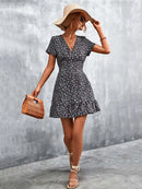 Summer Short Boho Dress Women V Neck Print Floral Party Dress Ladies Bohemian Flower Mini Dress For Women