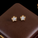 GANEMLY 316L Stainless Steel Red Plum Blossom Plant Leaf Flower Set Reversible Necklace Earrings Bracelet Women Clover Jewelry