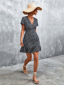 Summer Short Boho Dress Women V Neck Print Floral Party Dress Ladies Bohemian Flower Mini Dress For Women