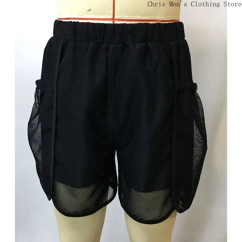 Mesh See-through Men's Shorts Casual Sports Men's Shorts Male Fitness Sexy See-through Shorts Black Sportswear Men's Trousers