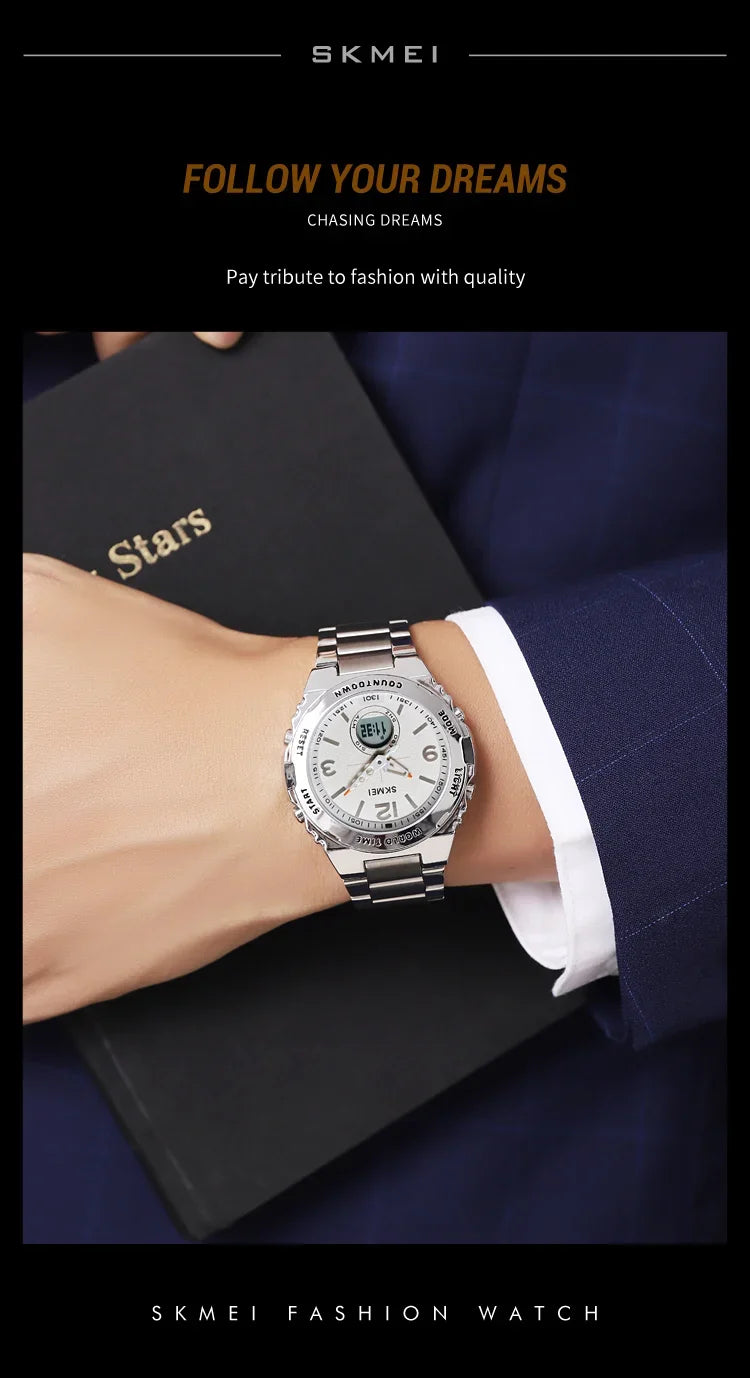 Reloj electrónico SKMEI 2310 resistente al agua para hombre, reloj de pulsera digital de acero inoxidable, reloj de lujo para hombre, reloj con movimiento, reloj para hombre