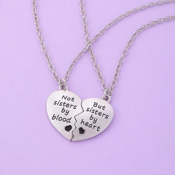 True Words Talk Not Sisters By Blood But By Heart Pendant Necklace Set For 2 For Women Soul Mate Bestie Friendship Memorial