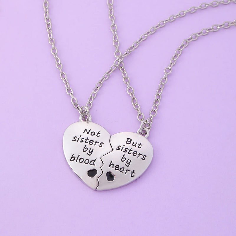 True Words Talk Not Sisters By Blood But By Heart Pendant Necklace Set For 2 For Women Soul Mate Bestie Friendship Memorial