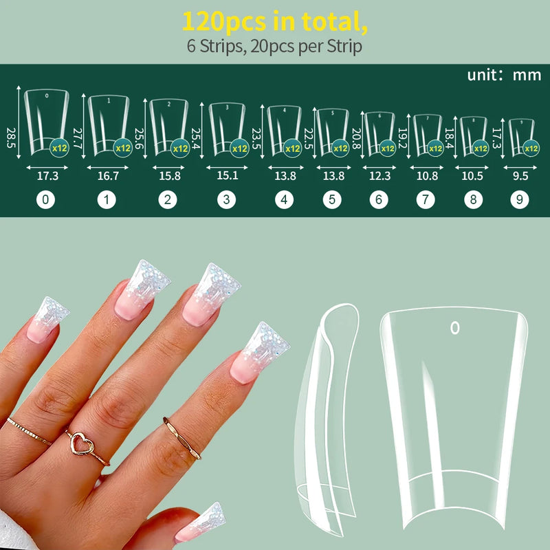 Nailpop Clear Duck Shape Nail Tips 120pcs Pre Shaped Half Cover False Nail Extension Tips 10 Sizes Bag Packaging for Art Salon