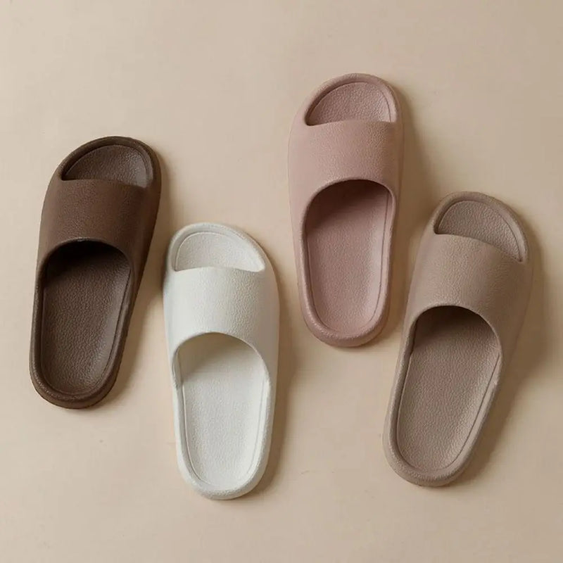1 Pair Women's Slippers Soft PVC Flat Slippers Non-slip Bathroom Slippers Solid Color Beach Sandals Outdoor Walking Sandals