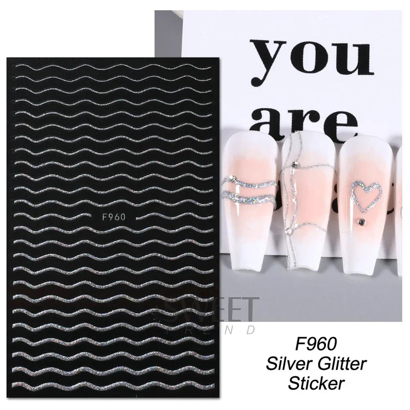 3D Snake Laser Stickers for Manicure Black Gold Abstract Leaves Luxury Nail Art Adhesive Slider Polish Decor Decals SASW-SJ