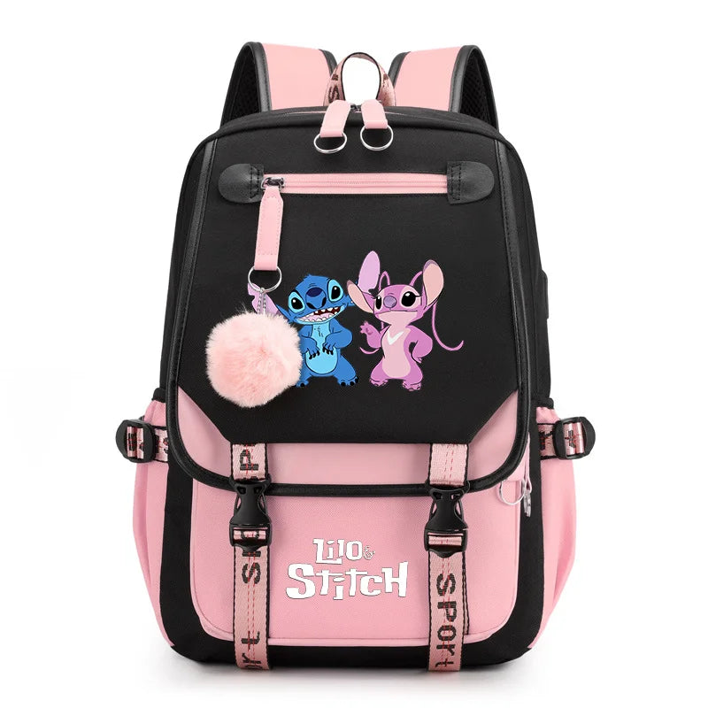 Disney Lilo Stitch Backpacks Teenager USB Charging Laptop Backpack Women Men Rucksack Travel Bag Mochila