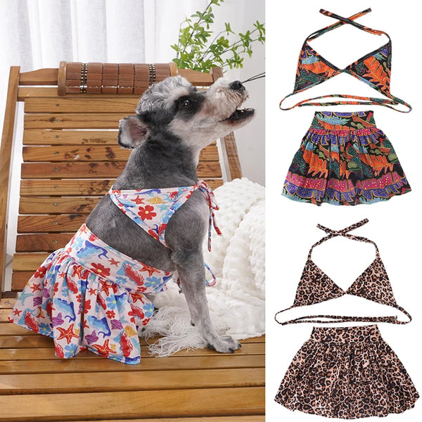Fashion Leopard Pet Bikini Swimsuit Set for Small Dogs Schnauzer French Bulldog Summer Beach Skirts Female Dog Clothing