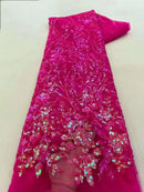 Latest African Sequins Lace Fabric 2024 High Quality Lace Embroidery Beaded Mesh Fabric 5 Yards For Women Wedding Party Dress