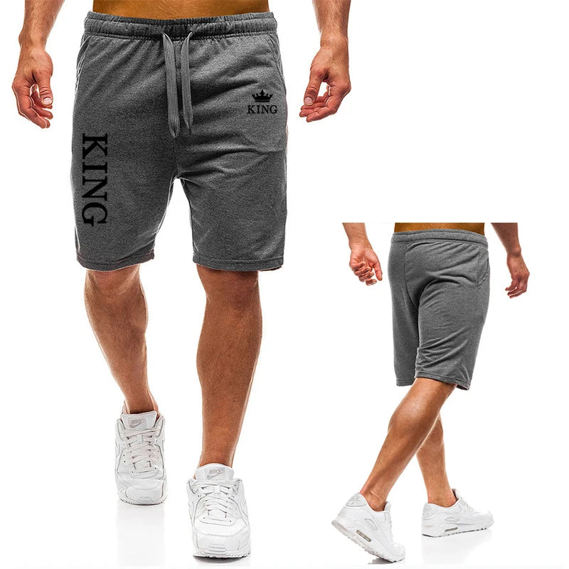 Men's Daily Casual Shorts ,Summer Jogging Workout Short Pants,Drawstring With Pockets ,KING printing,Thin Sports Running Shorts