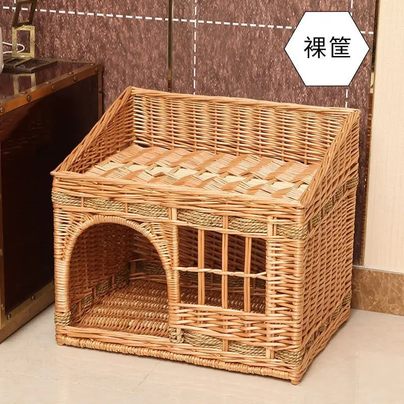 HONEY PET Universal Summer Cool Rattan Cat Nest Double Layer Cage House Villa Nest Accessories All-Season Summer Cat Accessories