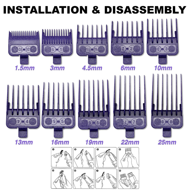 Professional electric hair clipper comb 10PC Purple Limit Comb Suitable for M10, R77F, 2020C, KULILANG, WMARK, BRCILIP Barbers ﻿