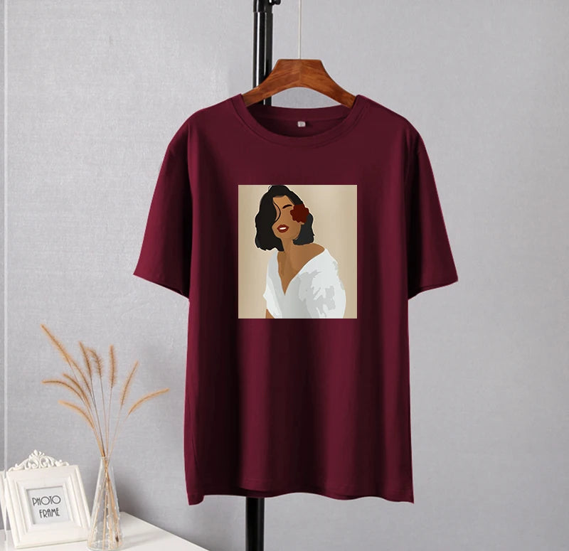 Hirsionsan Aesthetic Figures T Shirts for Women Summer Simple Soft Cotton Basic Tops Female Oversized Korean Short Sleeve Tees