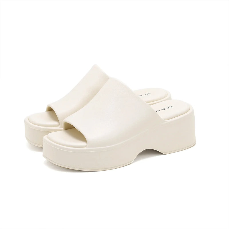 Summer Slope Heel Thick Sole Women's Slippers 2023 New Simple Soft Sole EVA High Heel Slippers Wearing Beach Anti Slip Slippers